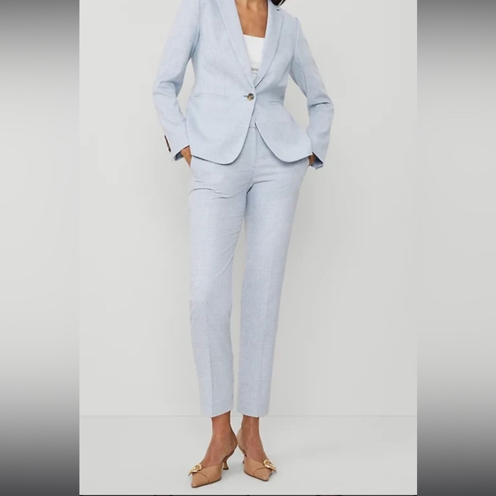 Ann Taylor Eva Pant in Glen Check Blue/White